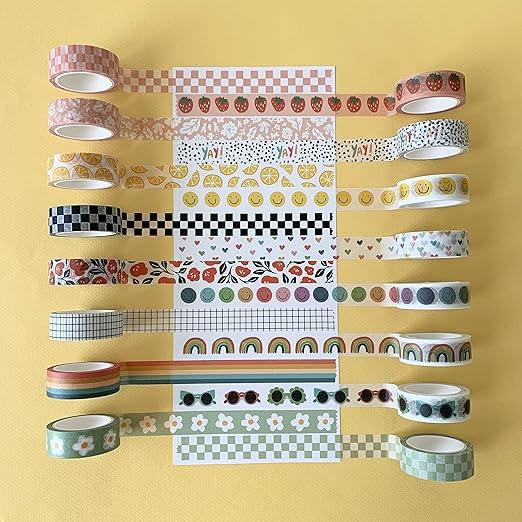 Washi Tape Set of 16 Rolls of 15 mm Wide Cute Decorative Washi Tape for Journaling, Scrapbook, Washy Crafts, Bullet Journals, Planners, DIY Décor, Craft Supplies For Adults & Kids (Splash)