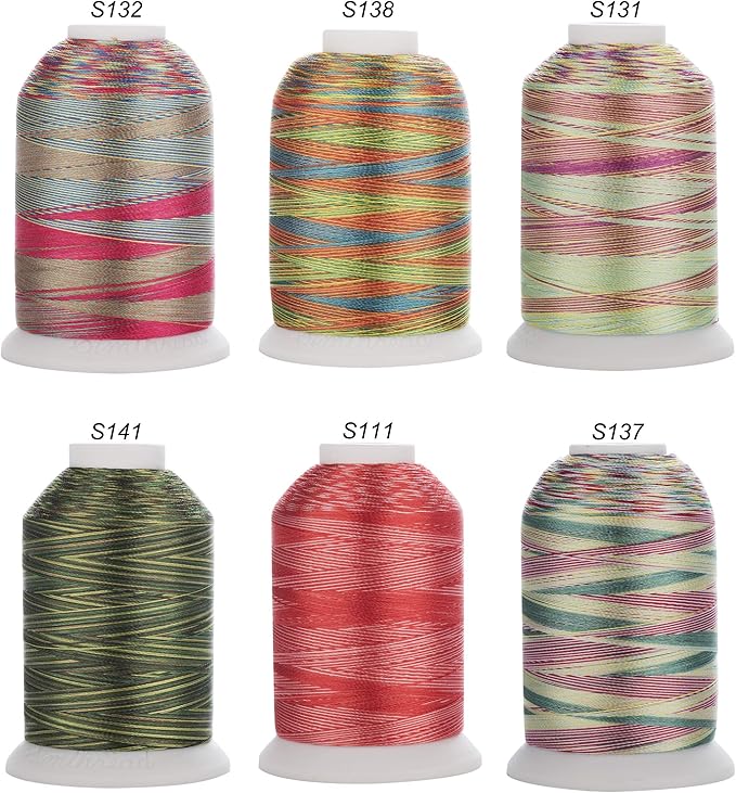 Simthread 6 Colors Polyester Variegated Embroidery Machine Thread 1100 Yards (1000M) for Decoration Babylock Singer Brother Janome Pfaff Husqvarna Embroidery and Sewing Machines - Festival Series