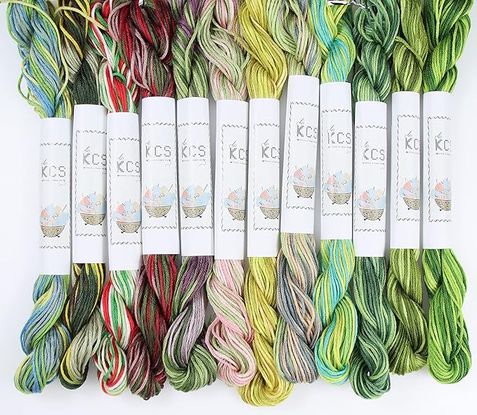 KCS Big skeins of 25 Meters Size 25 Color Variegated Cross Stitch Stranded Threads,12 skeins,06