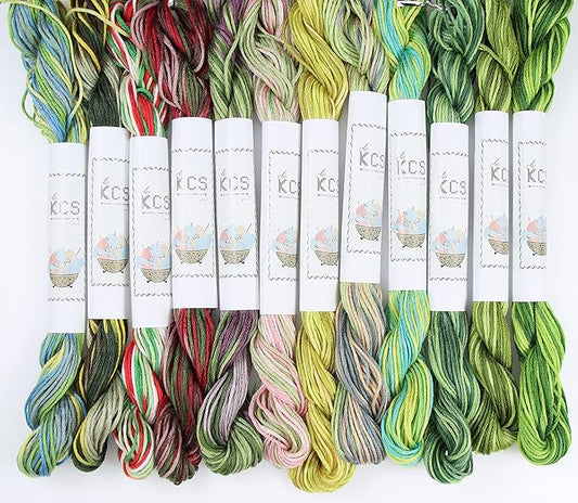 KCS Big skeins of 25 Meters Size 25 Color Variegated Cross Stitch Stranded Threads,12 skeins,06