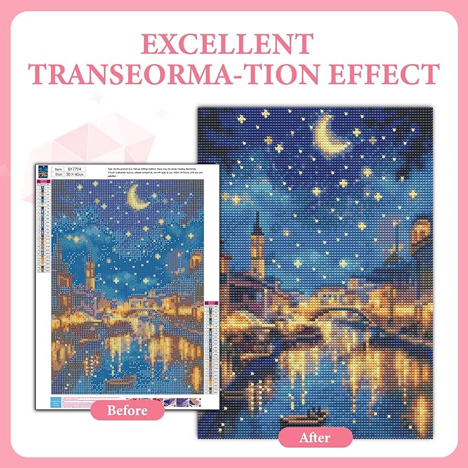 GEEHEIY Venice Diamond Art Kits for Adults, Starry Night 5D Diamond Painting Kits for Beginner, DIY Full Drill Round Gem Art for Home Wall Decor 12 x16 Inch