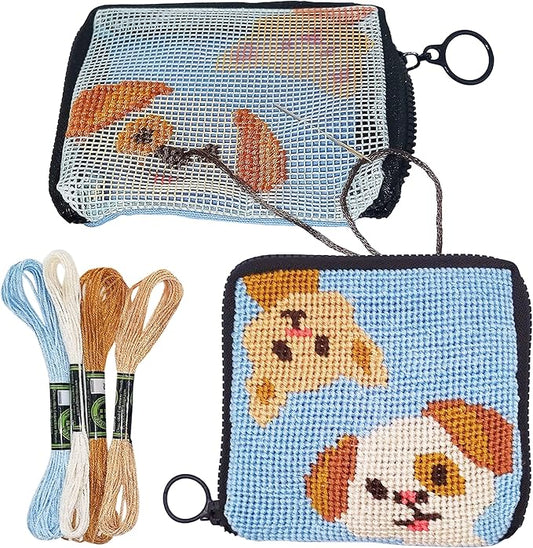 CRAFTILOO Needlepoint Kit for Kids — Beginner Cross Stitch Sewing Kit with Pre Printed Canvas, Easy Embroidery Arts and Crafts Starter Set for Girls and Boys Ages 6-12 (Cat & Dog)