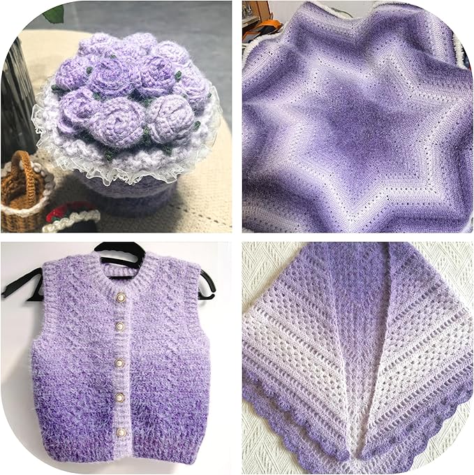 Katech Ombre Yarn for Crocheting-Large Skein of Gradient Yarn Cake-2 Pack of 200g/7.05 oz-80% Acrylic,20% Nylon- #4 Medium-Perfect for Star Blankets, Scarves, Shawls and Garments (A)