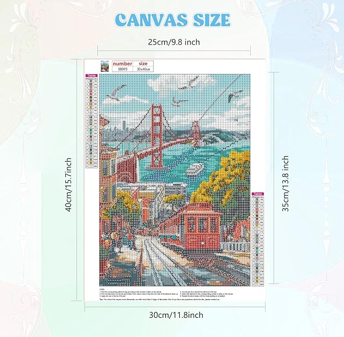 QENSPE Diamond Painting Art Kits for Adults, DIY City View Full Drill Diamond Art for Beginners, 5D Red Tram Round Diamond Dots Paintings Gem Art Crafts for Home Wall Decor Gifts 30x40cm