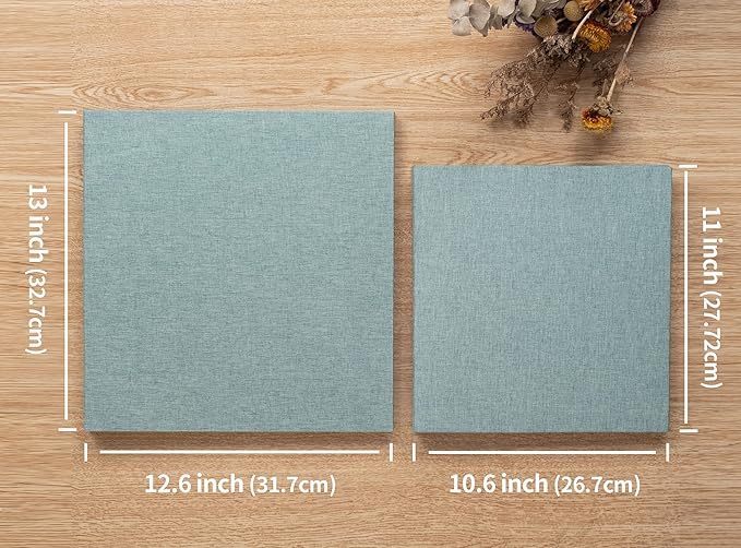 Large Photo Album Self Adhesive 4x6 8x10 10x12 13"x12.8" Magnetic Scrapbook Album 12.6"x11" Inch 60 Sticky Pages Linen Cover DIY Photo Album with A Metallic Pen and DIY Stickers(Green)