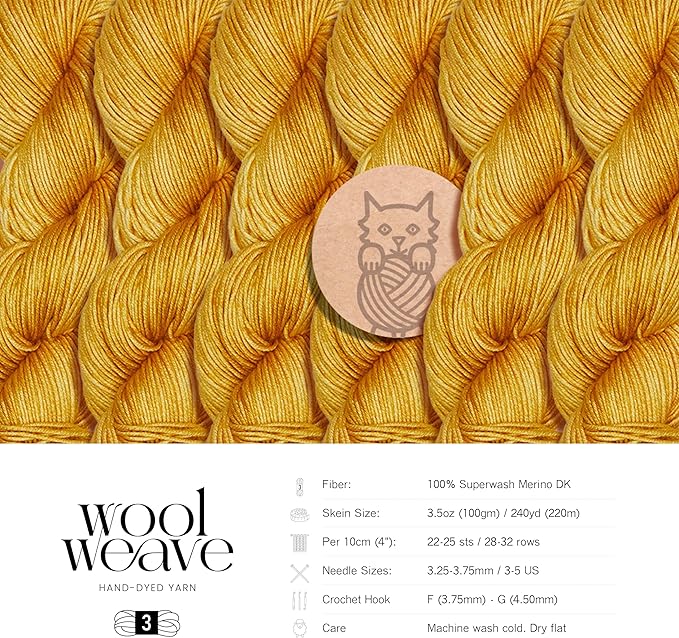 Superwash Merino Wool Yarn for Knitting & Crocheting - Premium Hand Dyed Yarns, 100gr, 240 Yards, Dk Weight - Luxurious & Soft Golden Yellow Yarn
