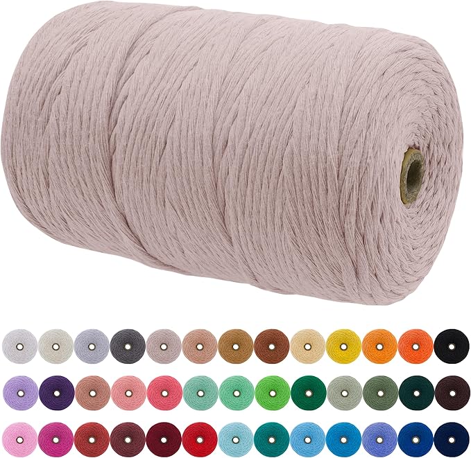 JeogYong Single Strand Macrame Cord 3mm x 218 Yards (656 Feet) Soft Cotton Rope Macrame Yarn 3 mm Macrame Cord, Macrame Supplies for Crafts Wall Hangings Plant Hangers Decorations (Hemp Gray)
