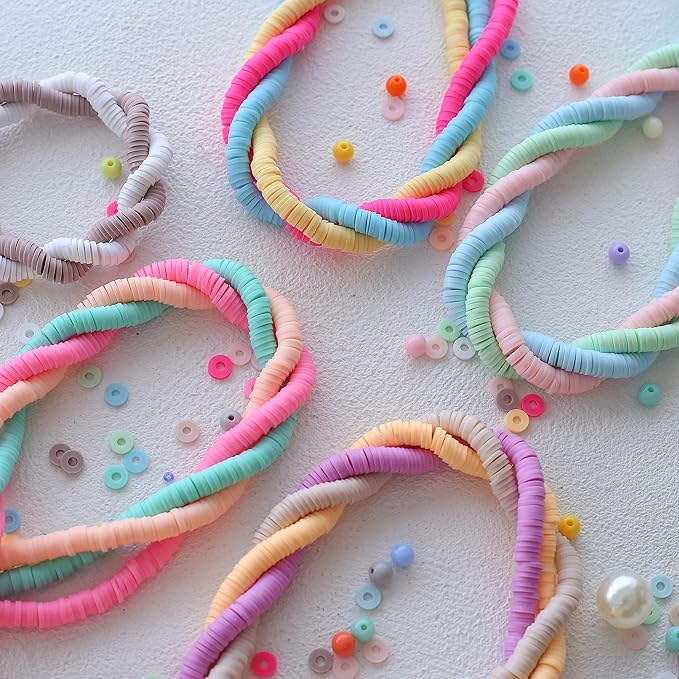 5000Pcs Clay Beads for Bracelets Making 14 Strands Polymer Clay Beads Disc Flat Heishi Beads Round Colorful Handmade Spacer Beads for Jewelry Making DIY Friendship Bracelet Necklace Earrings