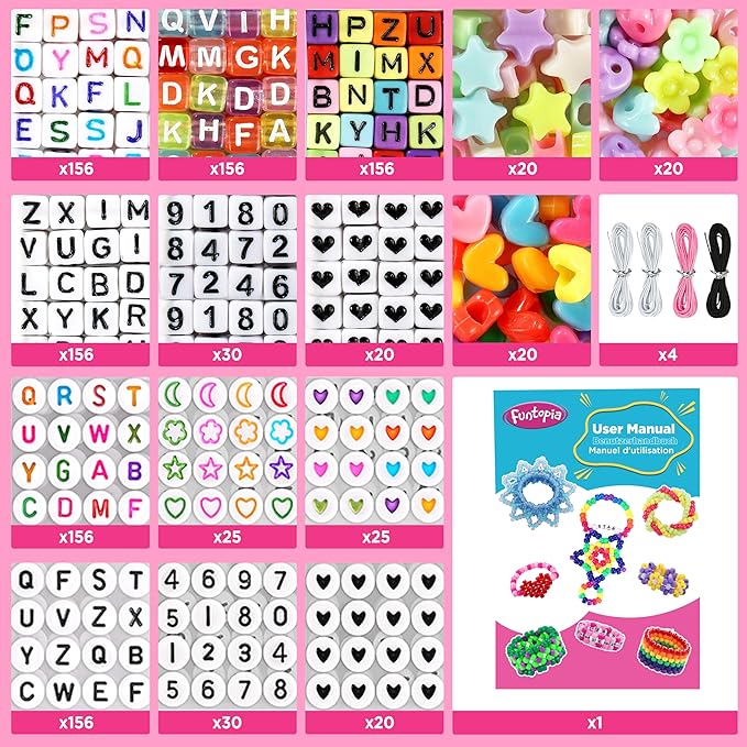 Pony Beads for Bracelets, Funtopia 4026 Pcs 72 Colors Multi-Types Kandi Beads with 10 Kandi Cuff Designs, Friendship Bracelet Making Kit with Assorted Letter Bead for Jewelry Making and DIY Crafts