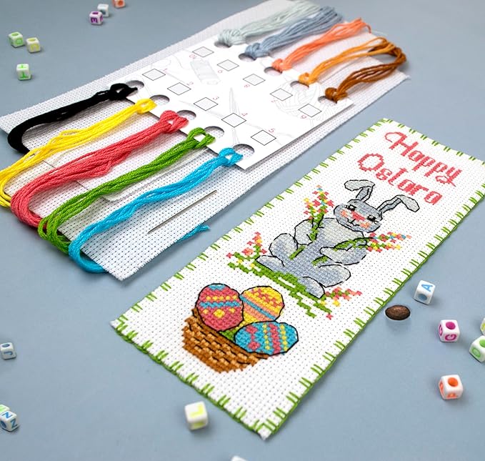 Povitrulya Cross Stitch Bookmark Kit Wheel of The Year: Ostara – Counted DIY Embroidery Set for Adults & Beginners, Bunny Easter Spring Equinox Pagan Wiccan Floral Gift