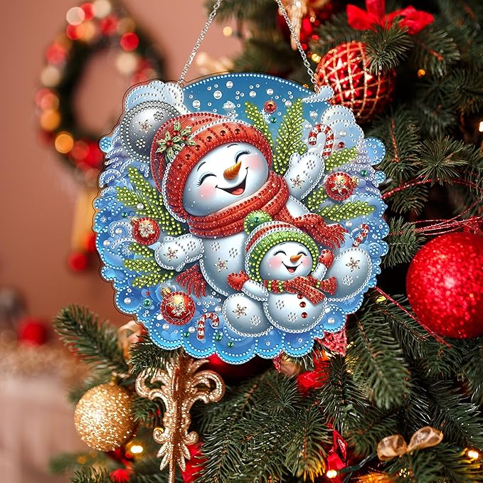 JJFox DIY Acrylic Diamond Art Painting Wreath Kits Special Shaped Rhinestone Diamond Art Window Pendants Home Garden Wall Hanging Kits Hanging Ornament (Christmas Snowman)