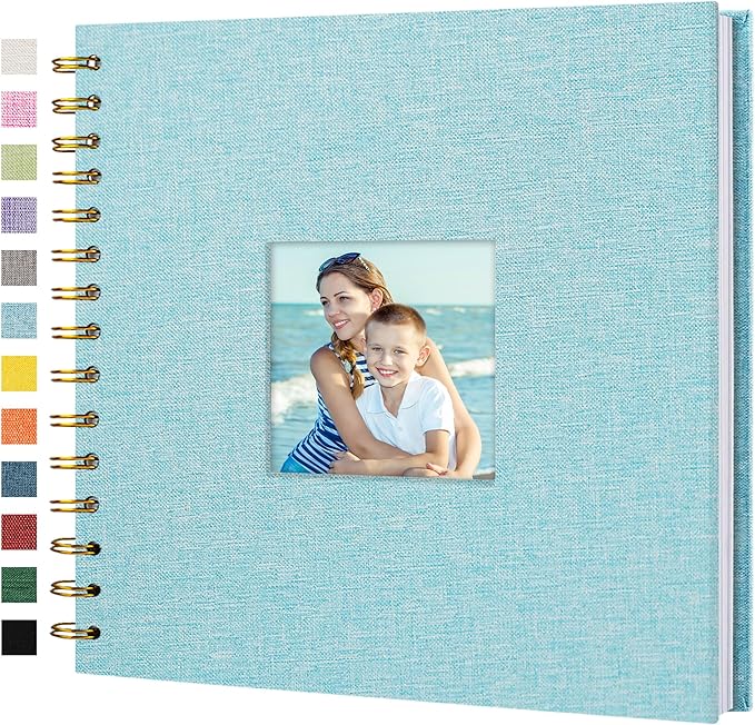 Scrapbook Photo Album Linen Cover, 8 x 8 Inch Hardcover Kraft White Pages Memory Book, for Travel Wedding Guest Book Christmas Baby Shower (20 Sheets/ 40 Pages,Light Blue)