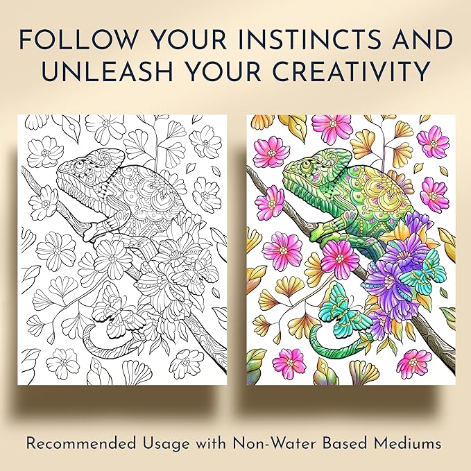 RYVE Animal Coloring Book for Adults - Unwind and Relax with Stunning Designs - Adult Coloring Books for Women & Men, Adult Coloring Book Animals, Mindfulness and Stress Relief Gifts for Women