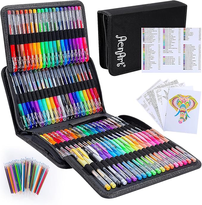 Gel Pens for Adult Coloring Books, 160 Pack Artist Colored Gel Pen with 40% More Ink, Black Case. Perfect for Drawing Doodle Crafts Journaling Planner