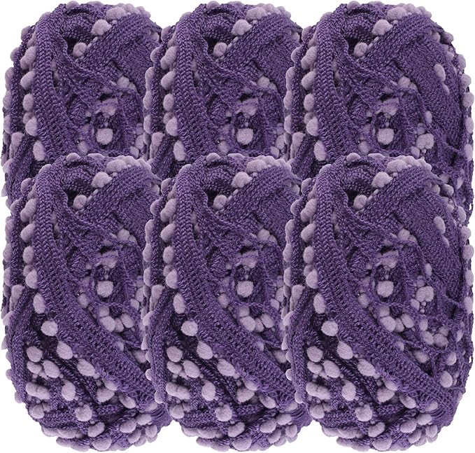 JubileeYarn Fishnet Pom Pom Yarn - 50g Mini Bonbons - Plum - 6 Skeins