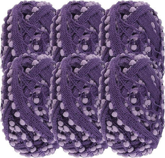 JubileeYarn Fishnet Pom Pom Yarn - 50g Mini Bonbons - Plum - 6 Skeins
