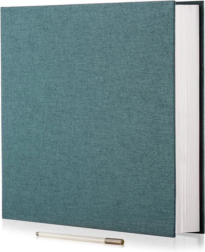 Large Photo Album Self Adhesive 4x6 5x7 6x8 8x10 Pictures Scrapbook Magnetic Album DIY Scrap Book 60 Sticky Pages Linen Cover DIY Photo Album with A Metallic Pen and DIY Accessories(Drak Green)