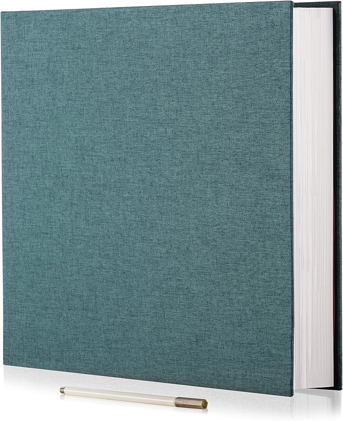 Large Photo Album Self Adhesive Scrapbook Album for 4x6 6x8 8x10 Pictures 12.6"x11" Inch 40 Pages Linen Cover Magnetic Photo Album with A Metallic Pen and DIY Sticker(Dark Green)
