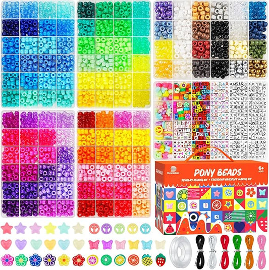 Dowsabel 6 Boxes 120 Colors Pony Beads Bracelet Making Kit, Beads for Jeweley Making with Letter Beads Kandi Beads, DIY Arts and Crafts Birthday Gifts