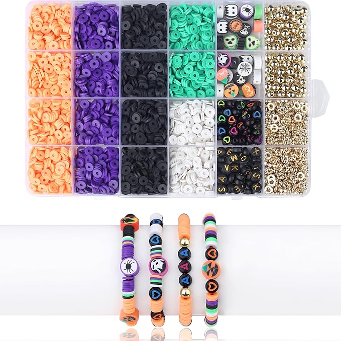 2000+ Pcs Clay Beads Bracelet Making Kit, Halloween Beads for Friendship Bracelet Kit & Varieties of Charms Jewelry Making Jewelry Kit Suit for 14 Years of Age and Older