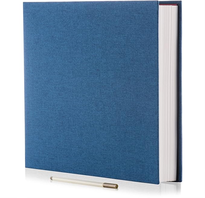 Large Photo Album Self Adhesive for 4x6 5x7 8x10 Pictures Magnetic Scrapbook Album 20 Sheets / 40 Pages Linen Cover DIY Photo Album with A Metallic Pen and and Plastic Board(Blue)