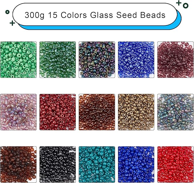 NBEADS 300g 15 Colors Glass Seed Beads 3mm, Opaque Glass Seed Round Pony Mini Spacer Loose Beads for DIY Craft Bracelet Necklace Jewelry Making
