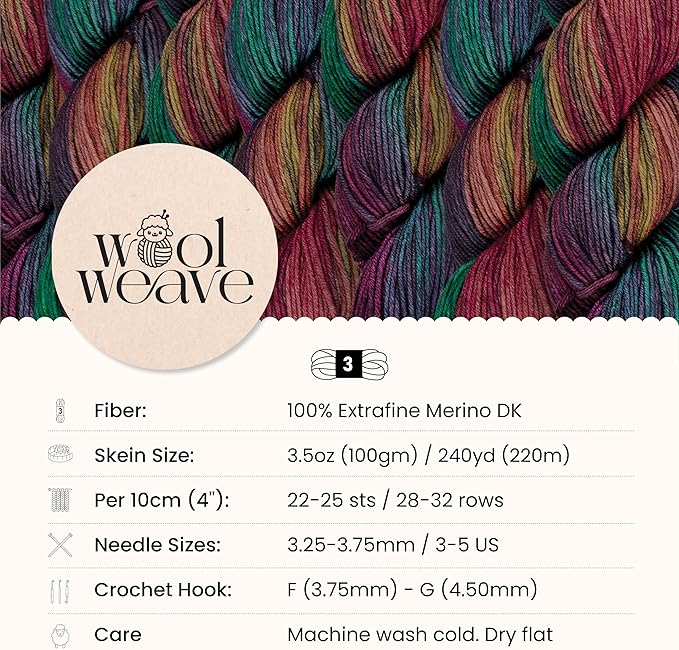 Superwash Merino Wool Yarn for Knitting & Crocheting - Hand Dyed, Luxurious & Soft Dk Weight Yarn, 100gr, 240 Yards - Harvest Vine
