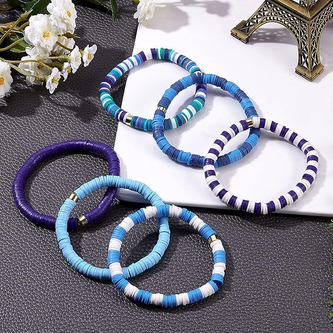 3500pcs Blue Clay Beads for Bracelets Making 6mm Heishi Beads Polymer Flat Round Disc Clay for Jewelry Making Blue Bead Crafts