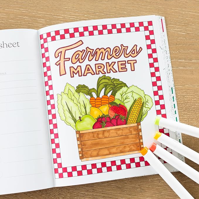Elyse Breanne Design, Farmers Market Coloring Book, 40 Fresh Coloring Pages, 8.5x10 inches