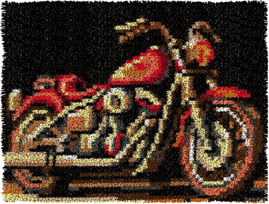 LAPATAIN Latch Hook Kits for Adults,Harley Motorcycle Pattern Color Printed Canvas DIY Rug Kits Carpet Embroidery Sofa Cushion,Beginners Handmade Needlework Crafts Home Decoration 20.5x15inch LT1