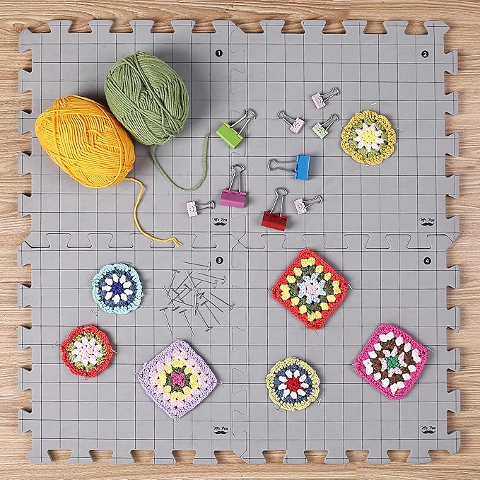 Mr. Pen- Blocking Mats for Knitting & Crochet Projects, 12" x 12", 9 Pack with 150 pcs T-Pins, Gray Aligned Grid Knitting Blocking Mats and Pins, Water & Heat Resistant
