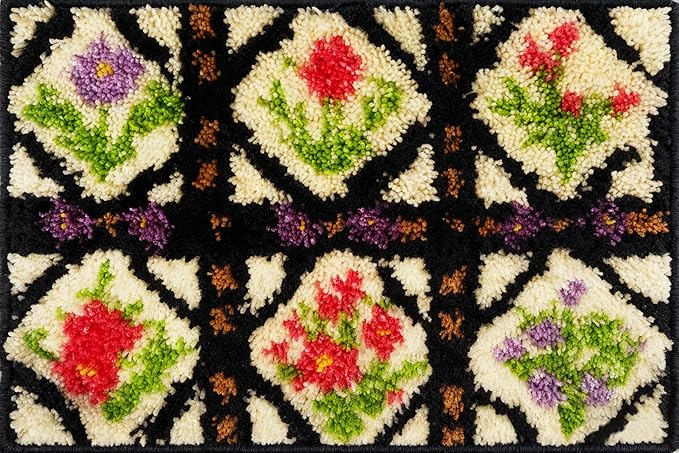 KitsMaster Latch Hook Kits for Adults, Crafts for Adults Women New Hobbies DIY Printed Canvas Rug for Home Decor Festival Gift 23.6''x15.8'' (Floral Trellis Bloom)