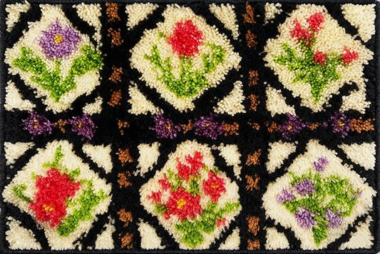 KitsMaster Latch Hook Kits for Adults, Crafts for Adults Women New Hobbies DIY Printed Canvas Rug for Home Decor Festival Gift 23.6''x15.8'' (Floral Trellis Bloom)
