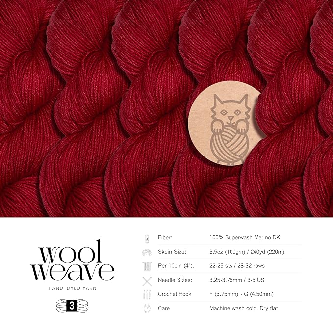 Superwash Merino Wool Yarn for Knitting & Crocheting - Premium Hand Dyed, 100gr, 240 Yards, Dk Weight - Luxurious, Soft & Durable Red Wool Yarn
