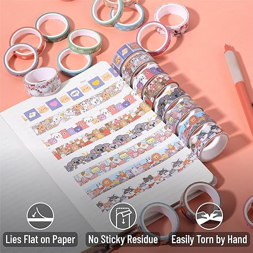 Mr. Pen- Cute Washi Tape Set - 24 Rolls Kawaii Animals Gold Foil Decorative Masking Tape for Journaling, Scrapbooking, Kids DIY Crafts, Aesthetic Supplies, Planners, Bullet Journal