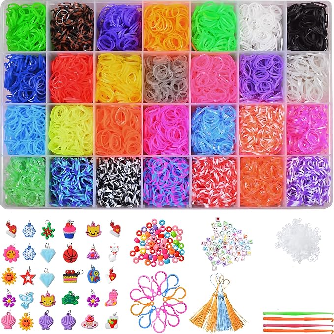 DDCOWP 11000+ Rubber Band Bracelet Kit, Loom Bracelet kit，DIY Bracelet Making kit，Loom Bead Bracelet kit,28 Colors,Best Gifts for Birthday and Christmas with