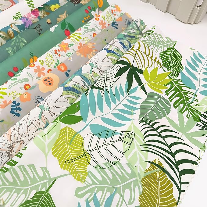 22Pcs 10" Fabric Squares No Repeat Precut Cotton, Wavy Edge Quilting Supplies, Perfect DIY Sewing Supplies Leaf Green Patchwork