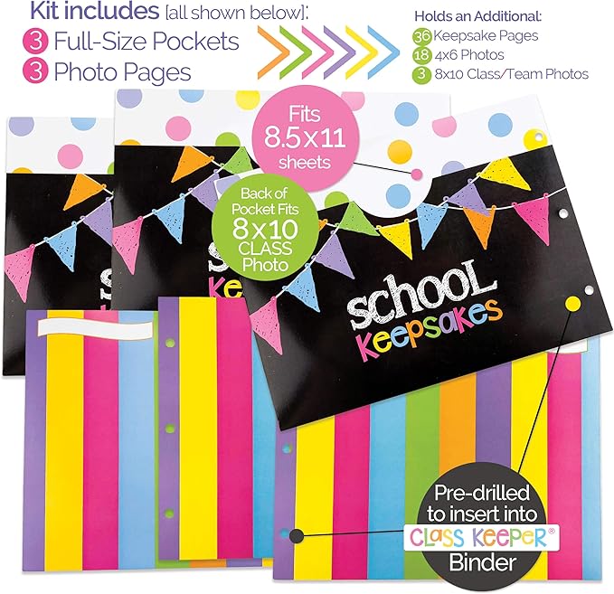 School Memory Scrapbook (3 Sets) Refill Extra Pockets and Photo Pages Kits for Class Keeper® Memory Keepsake Book for Girls