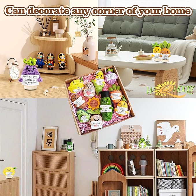 Crochet Potato Bag and Emotional Support Vegetable Bag Combination with Base. Handmade Crochet Cute Vegetables, Perfect for Offices, Universities, Colleagues, Friends, New Year (10PCS)