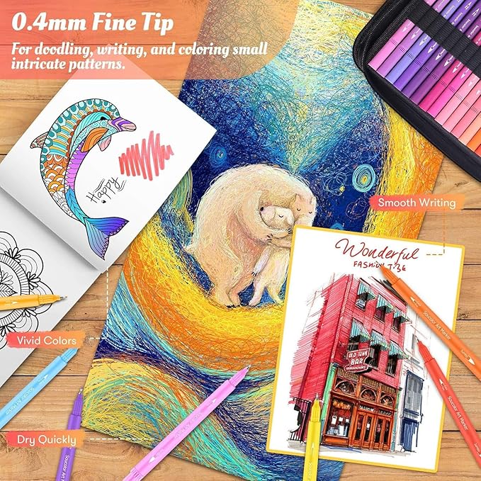 Soucolor Art Supplies for Adults, 72 Colors Dual Tip Brush Fine Tip Markers, Art Kit Drawing Set with Art Case Coloring Set, Art Set Art Supplies