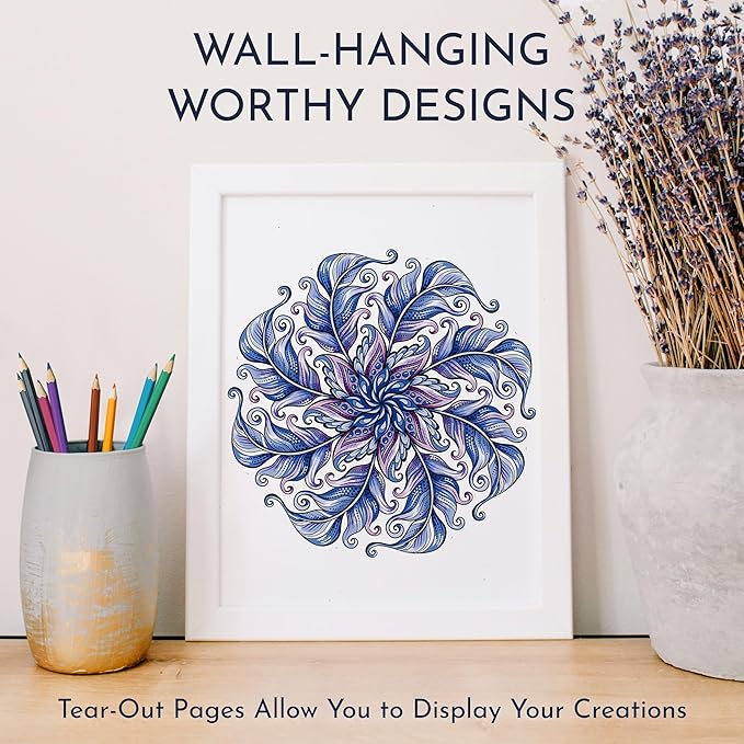 Premium Mandala Coloring Book for Adults – 50 Stress Relief Designs – 180gsm Thick Bleed-Proof Paper, Spiral Bound Lay-Flat, Perforated – Frameable Art, Relaxation Gifts for Women, Anxiety Relief