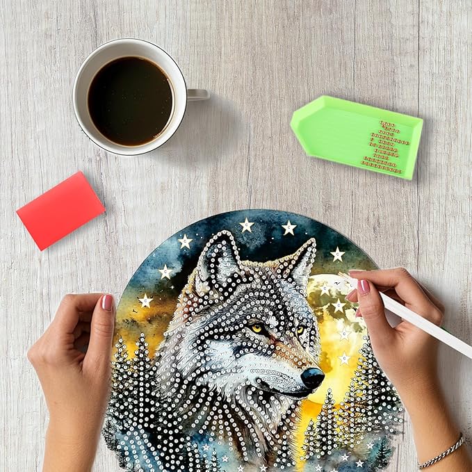 SENQAO Hanging Diamond Art Painting Kits for Adults Beginners, 5D Special Shape Diamond Art Kits, Wolf Crystal Rhinestones Diamond Gem Art Painting for Home Garden Wall Decor