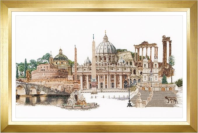 Thea Gouverneur - Counted Cross Stitch Kit - Rome Italy - Aida - 18 Count - Embroidery Kit for Adults - DMC Embroidery Threads and Other Cross Stitch Supplies Included - 499A