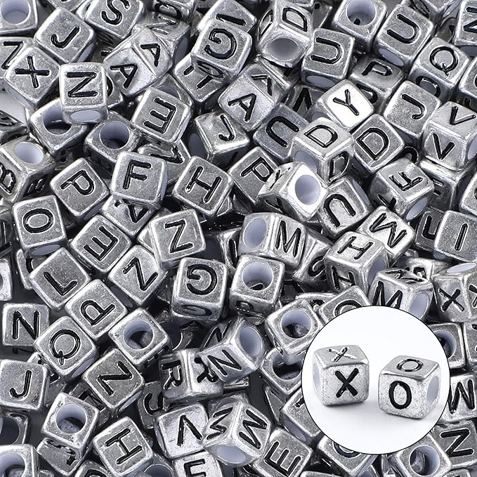 Augshy 1400pcs 5 Color Acrylic Alphabet Beads for Bracelets Making, Letter Beads with 1 Roll 10M Crystal String Cord for Jewelry Making（6mm）