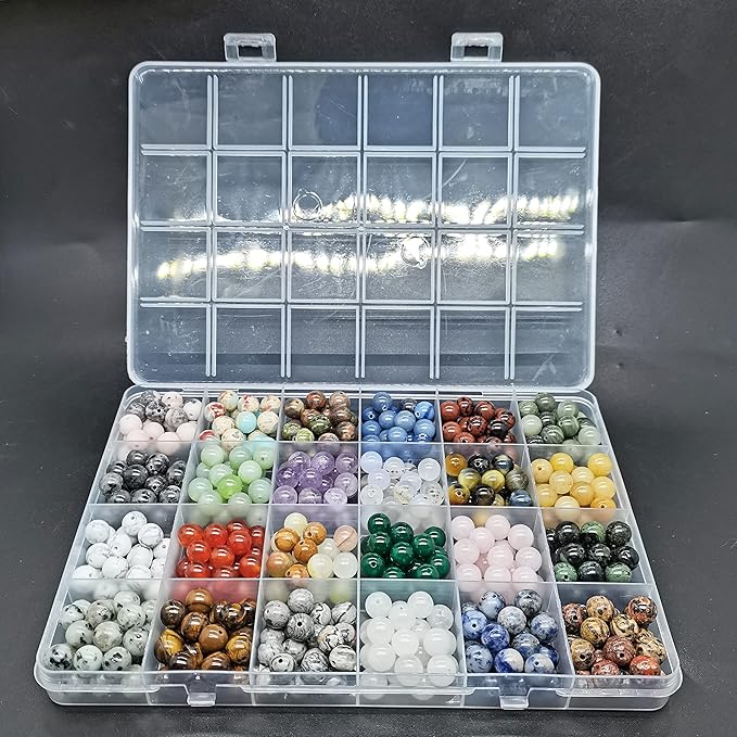 504pcs 8mm Natural Round Stone Beads Gemstone Beading Hole Size 1mm Crystal Energy Stone Healing for Bracelet Necklace Earrings Jewelry Making(24 Colors-2,8mm)