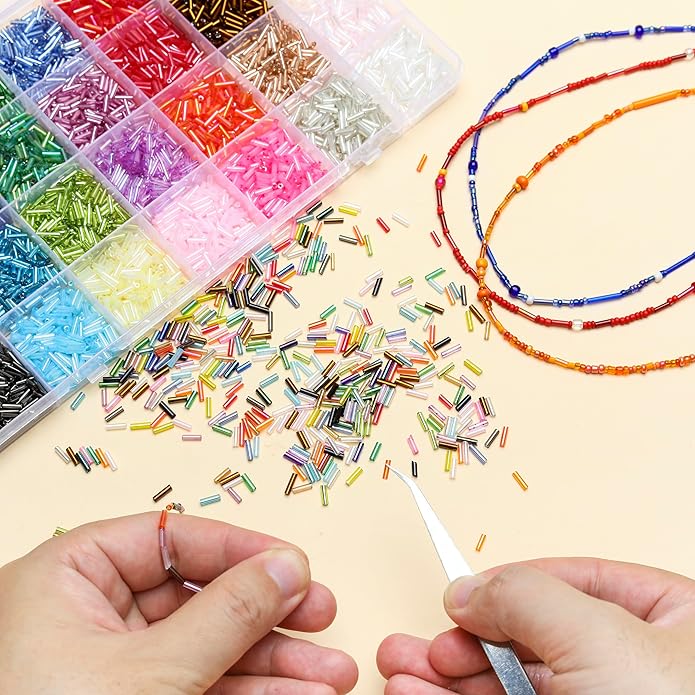 5040Pcs Tube Bead Embroidery Kit, Bugle Beads for Embroidery for Jewelry Making, Crafts, Bracelets, Necklaces, Earrings