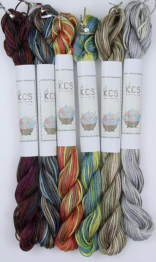 KCS Big skeins of 25 Meters Size 25 Color Variegated Cross Stitch Stranded Threads,6 skeins,07