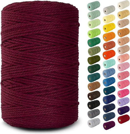 Nook Theory Macrame Cord - 3mm 220 Yards Cotton Rope, 4mm 5mm Yarn, String for Crafts, Perfect for Macrame Wall Hanging and Boho Decorations (Burgundy)