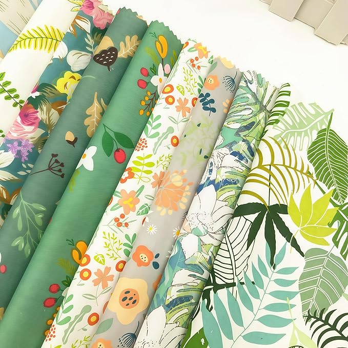 22Pcs 10" Fabric Squares No Repeat Precut Cotton, Wavy Edge Quilting Supplies, Perfect DIY Sewing Supplies Leaf Green Patchwork