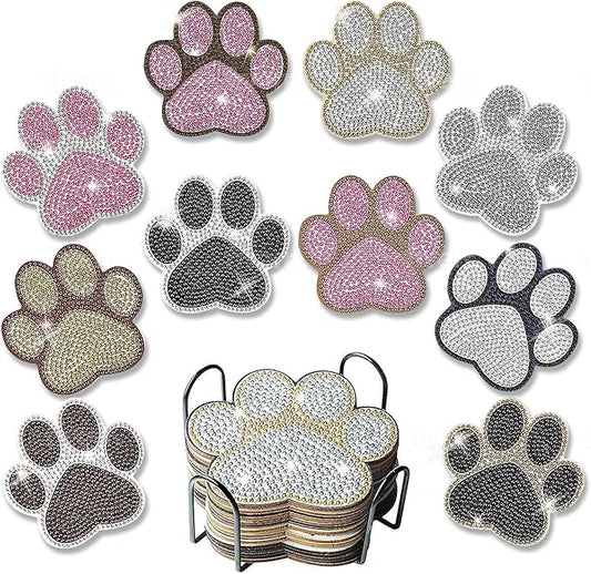 10 pcs Diamond Painting Coasters | Diamond Art Coasters | Dog Paw Diamond Art Painting | Perfect Art Craft Gift for Dog Lover, Dad, Mom, Grandparents, Brother, Sister.